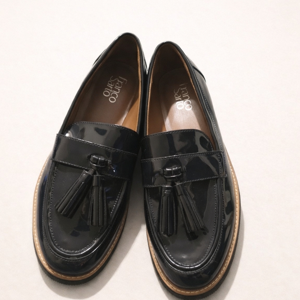 Franco Sarto Black Patent Tassel Loafers